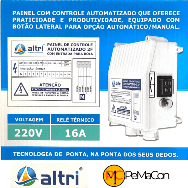 Altri Painel Para Bomba de Poço Com Entrada Para Boia 2 fios 3.00cv Mono 220v 16A