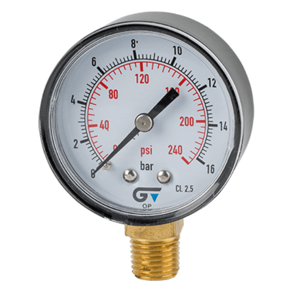 Manômetro Seco 53mm Saída Vertical Caixa ABS Seco 1/4″ 0-16 Bar Genebre