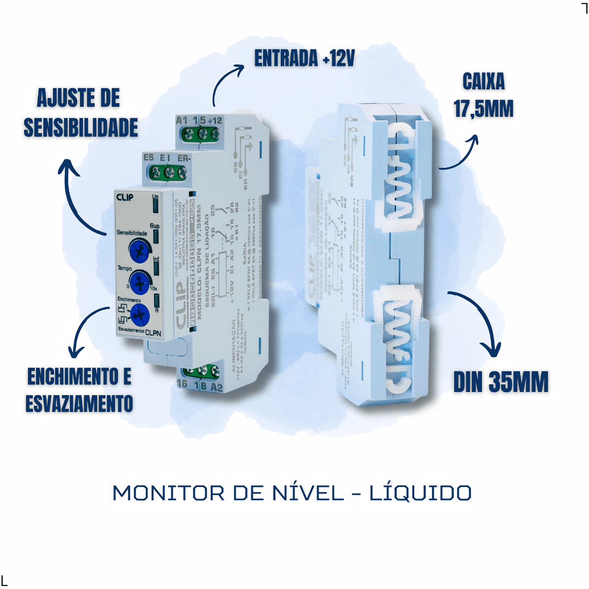Monitor de Nível Clip CLPN Controle de Enchimento e Esvaziamento, 12Vcc ou 24–242Vca/Vcc