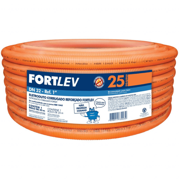Eletroduto Conduíte Corrugado Reforçado Laranja 32mmX25m Fortlev
