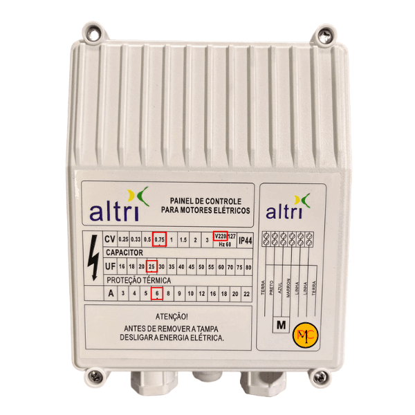 Altri Painel Para Bomba de Poço Com Entrada Para Boia 3 fios 0.75cv Mono 220v 25uf 6A
