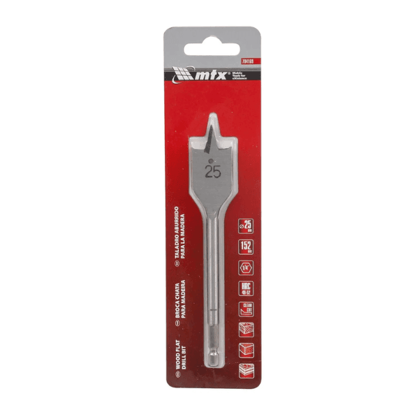 Broca Chata PARA Madeira, 25 mm, Comprimento 6 Pol, 150 mm, 1 Pc Mtx