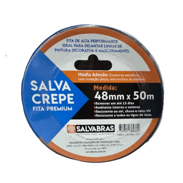 Fita Crepe Azul Para Pintura Premium 48mm x 50m Mascaramento Profissional – Salvabras